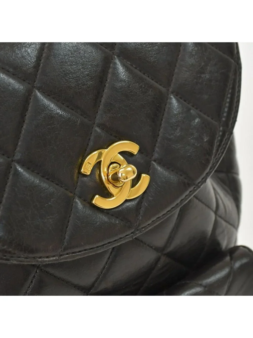 Chanel Quilted Backpack Lambskin CC Logo Black Vintage Gold